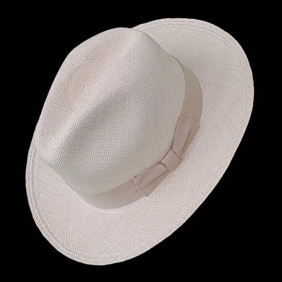 M.A.M.A. - Fedora Women\'s Straw White Hat, Light Beige Ribbon